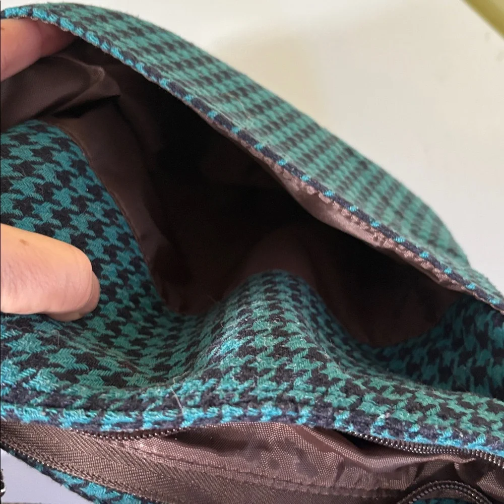 Thirty-One Teal/Brown Houndstooth Poly/Wool Blend Crossbody Bag